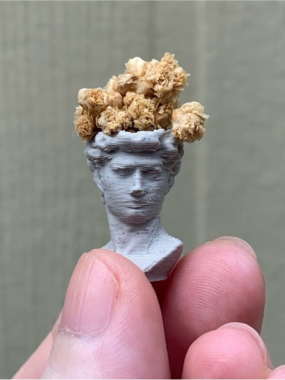 Miniature Bust Of David Faux Concrete Planter Dollhouse Miniature 1:12 Scale